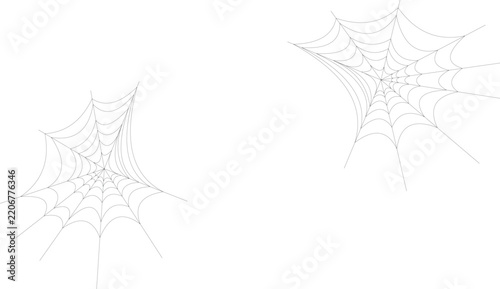 Two detailed asymmetric spider webs vector illustration isolated on transparent background creating an eerie atmosphere for halloween party graphics.