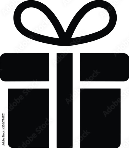 Black Gift Box with Decorative Bow Icon