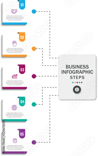 Modern infographic design template, Marketing sales funnel infographic template 5 steps levels.