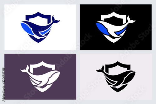 Whale Shield Logo Design Set