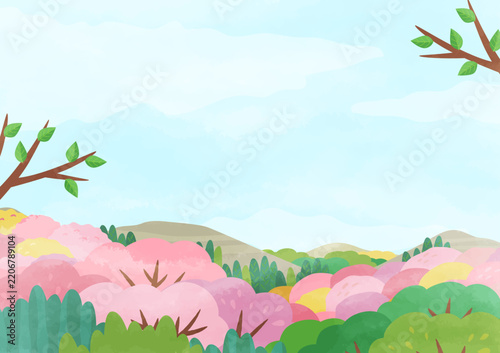 illustration of spring mountain scenery