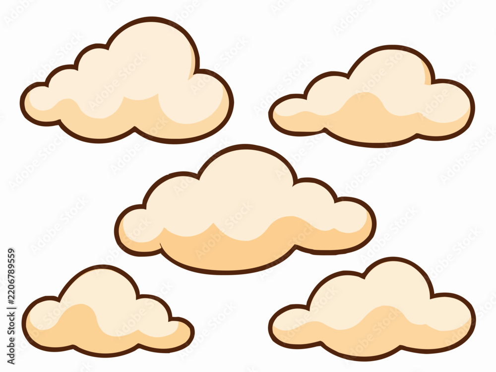 Fototapeta premium Set of cute pastel soft fluffy clouds illustration