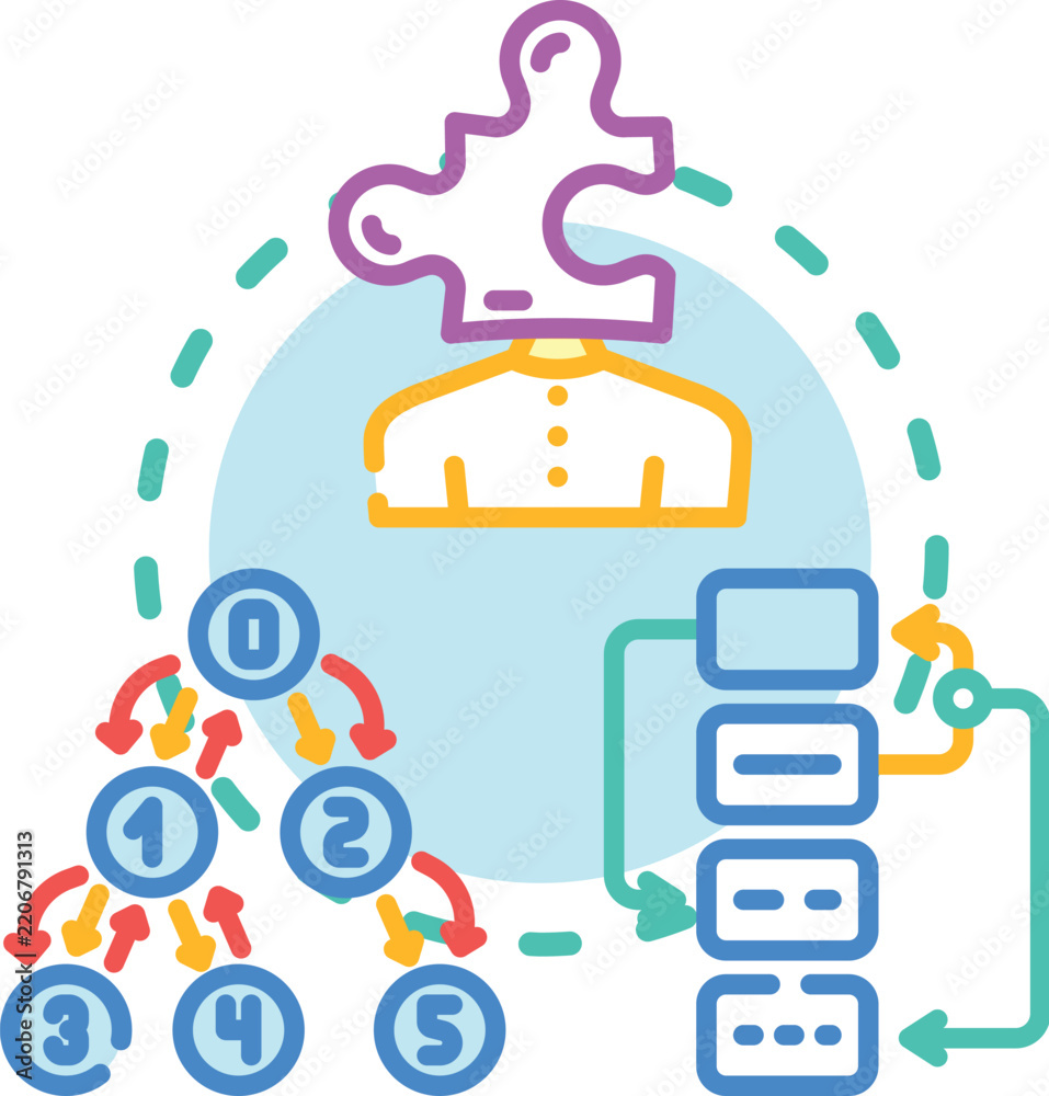 Fototapeta premium Function-first strategy concept. Maintainability design, reusability workflow, testing logic icon vector illustration