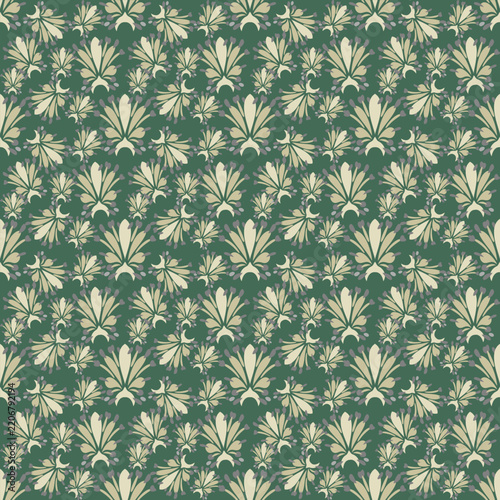 Seamless pattern featuring small blue flowers and embroidered floral elements; linen fabric texture; colorful embroidered floral wall art for home decor.