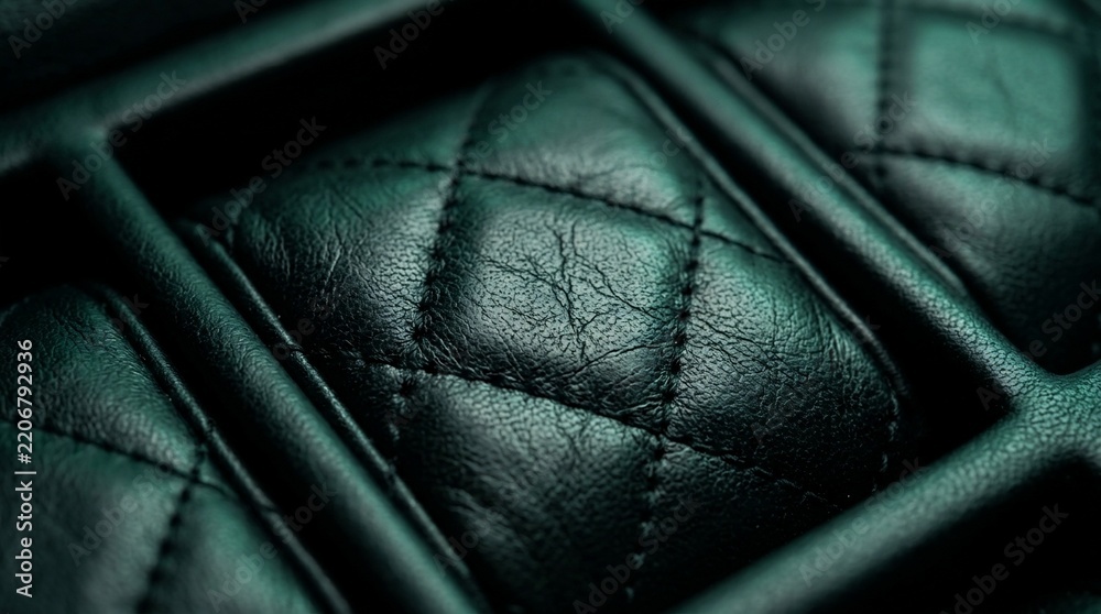 Naklejka premium Close Up of Dark Synthetic Leather Material with Diamond Pattern Stitching for Fashion Upholstery and Interior Design Background