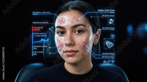 Woman with Digital Facial Data Interface