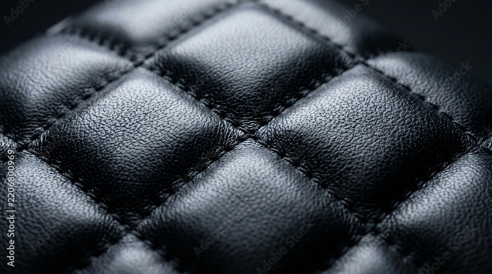 Naklejka premium Elegant Black Quilted Leather Texture Macro View Featuring Premium Diamond Stitching Pattern for Luxury Fashion or Automotive Interior