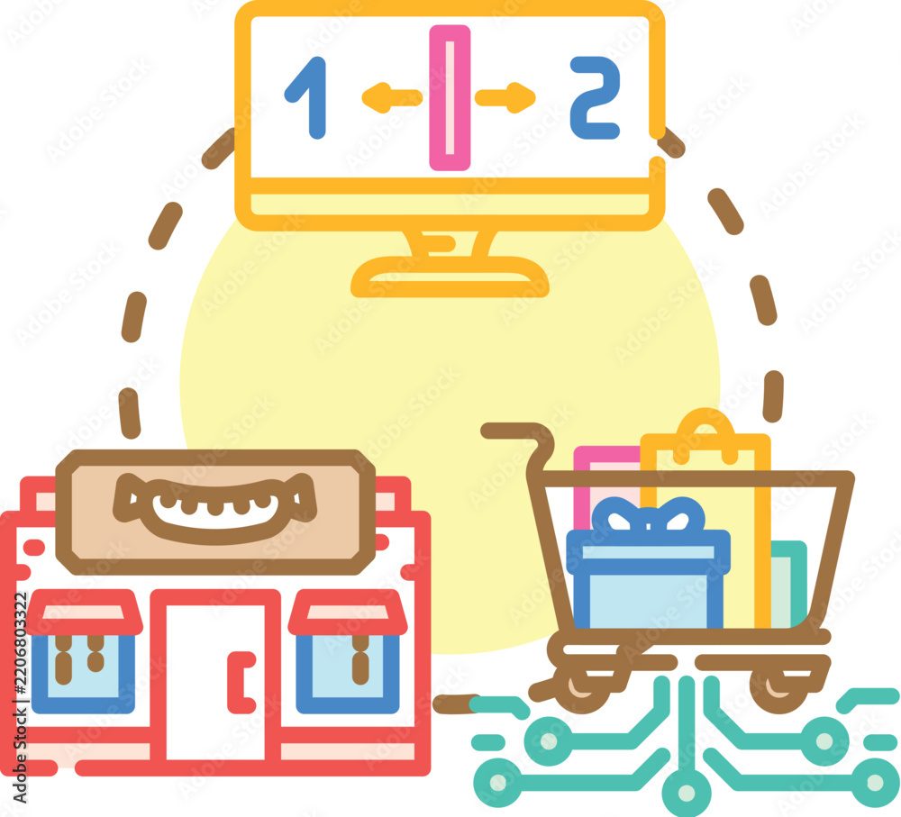 Fototapeta premium Industrial retail display space concept with an online payment system, digital advertising, and product merchandising representing modern business strategies