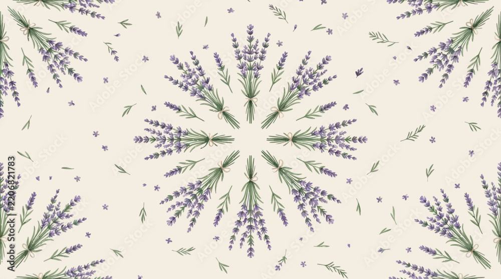 Obraz premium Lavender Pattern - Floral Mandala Design - Botanical Illustration