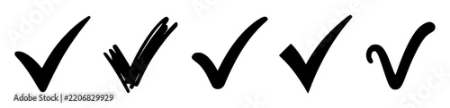 Five handwritten black checkmarks set with simple line art design featuring line art, illustrations, graphic resources with vector and design elements