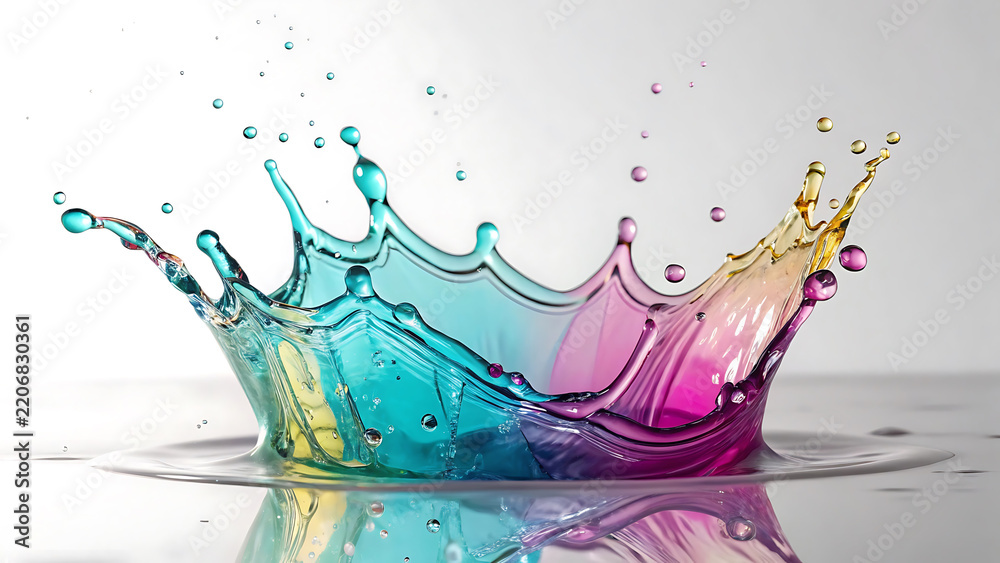 Fototapeta premium Dynamic rainbow colored water splash forming a crown shape with liquid crown