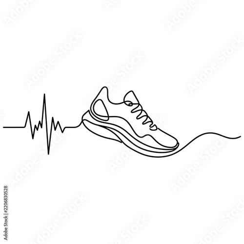 World Heart Day celebration with running shoe and heartbeat line in minimal line art style with copy space