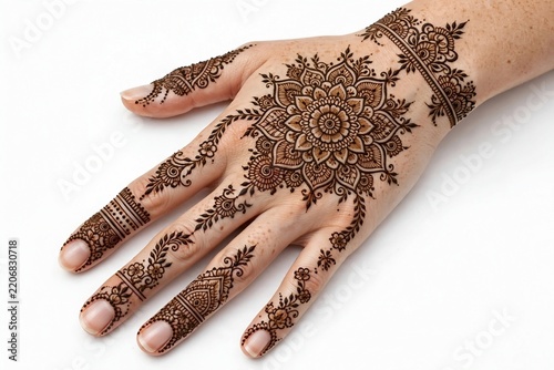 
Elegant Large Floral Mandala Mehndi Design On Back Hand With Bracelet And Detailed Finger Henna