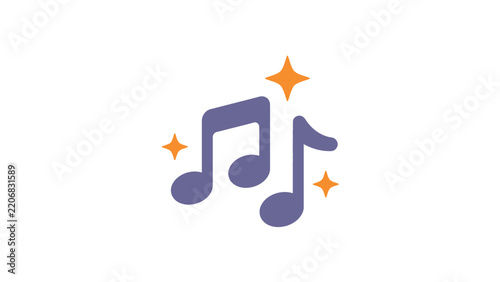 Cute musical notes icon with sparkling stars graphic vector illustration for audio design projects
