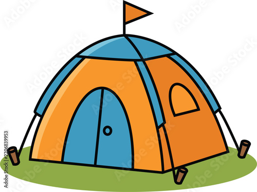 Cute Camping Tent Cartoon Icon - Outdoor Adventure Illustration