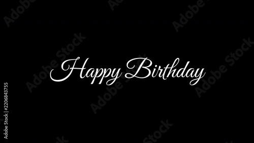 Elegant cursive white Happy Birthday text written on a simple black background.