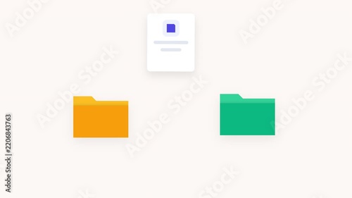Digital file management concept with document icon and two colorful folders on white.