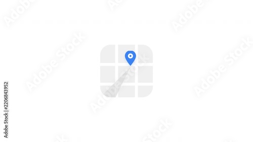 Minimalist map location icon with blue pin marker on grid background.