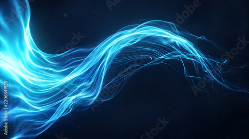 Abstract Flowing Light Energy: Ethereal blue light streams and swirls, creating a dynamic, organic shape against a dark background. This abstract visual evokes a sense of energy, movement.