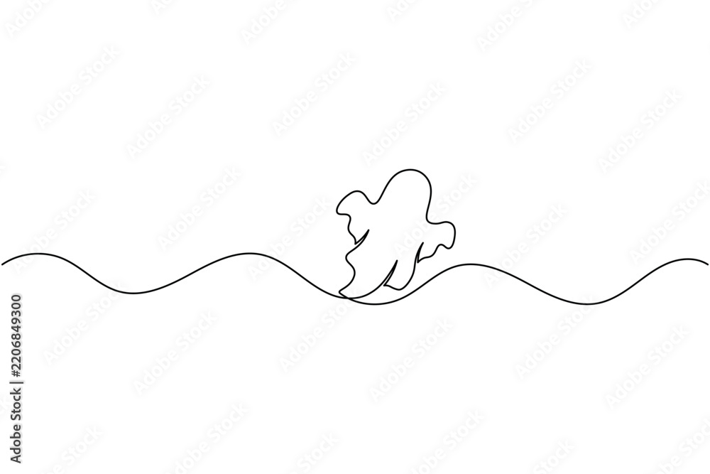 Obraz premium Halloween ghost flying continuous one line drawing minimalist spooky outline vector illustration