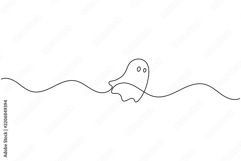 Obraz premium Cute Halloween ghost continuous one line drawing minimalist spooky outline vector illustration