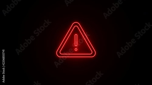 A dynamic red neon warning triangle that experiences erratic power drops and cyberpunk-style glitches, simulating a malfunctioning safety alert system.