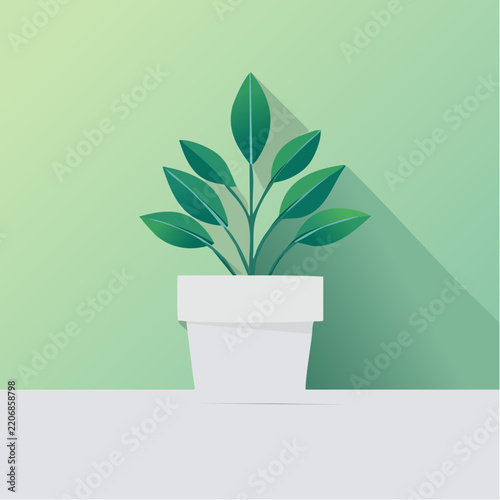 Plante verte zen minimaliste sur fond dégradé, en pot