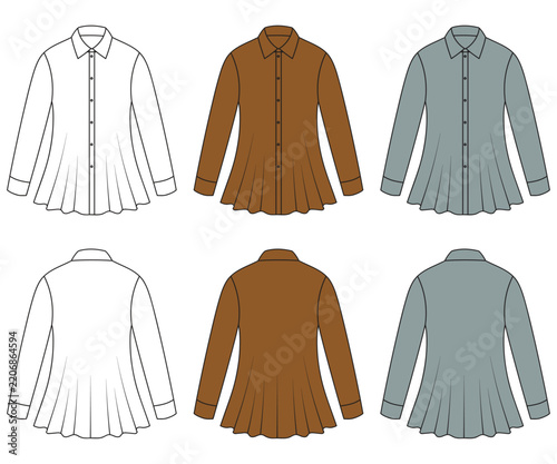 Men's Long Sleeve Dress Shirt Technical Fashion Design, Classic Men's Button Up Shirt Front and Back View, Professional Men's Formal Shirt Apparel Design Template