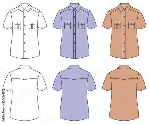 Men's Long Sleeve Dress Shirt Technical Fashion Design, Classic Men's Button Up Shirt Front and Back View, Professional Men's Formal Shirt Apparel Design Template