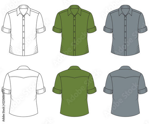 Men's Long Sleeve Dress Shirt Technical Fashion Design, Classic Men's Button Up Shirt Front and Back View, Professional Men's Formal Shirt Apparel Design Template