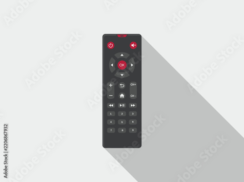 remote control for tv or media center, flat icon with long shadow effect, infrared controller symbol, television accessory, electronic device, media player, entertainment technology, channel navigatio