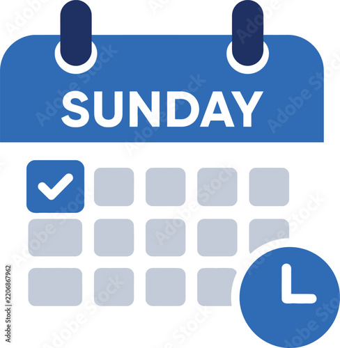 modern sunday calendar and schedule vector icon, weekly planner symbol, date management graphic, time organization element, appointment reminder, productivity tool, digital planning concept