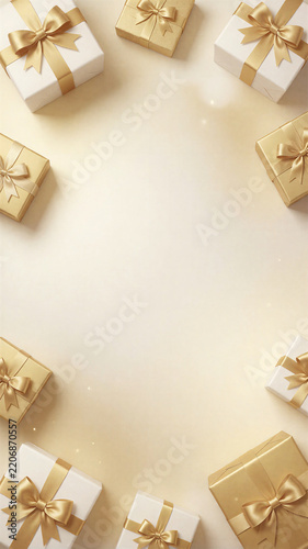 Elegant gold and white gift boxes festive background
