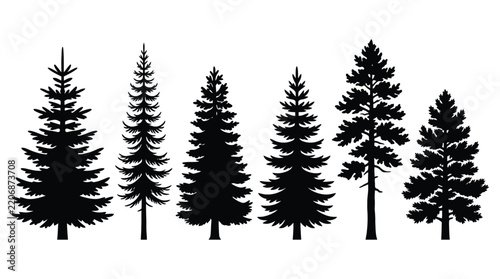 Christmas Black and white forest trees vector illustration perfect for nature-themed greeting cards, posters, or vector