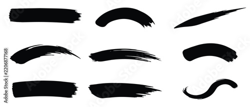 Set of black paintbrush strokes, grunge ink lines and artistic hand-drawn swoosh banners