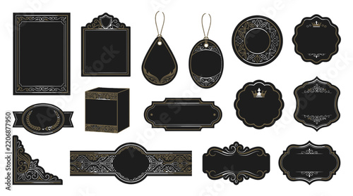 Vintage Decorative Labels and Frames Set, Isolated on Transparent Background