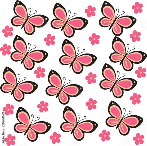 Pink butterflies with flowers pattern design