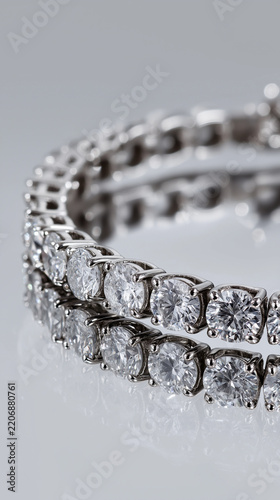 Luxury white gold diamond bracelet isolated on white background jewelry showcase elegant environment close-up view