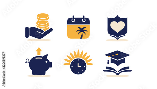 Employee Benefits And Compensation Icons Set On White Background Vector