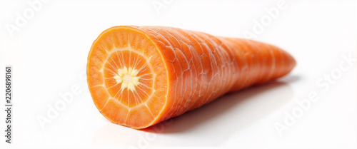 Diagonally sliced orange carrot isolated on white for recipe illustrations, healthy eating blogs, dietary guides, and culinary website graphics