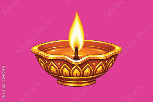 Decorative Oil Lamp with Flame Illustration