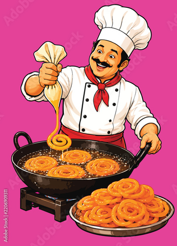Chef Preparing Fresh Jalebi in Traditional Kitchen