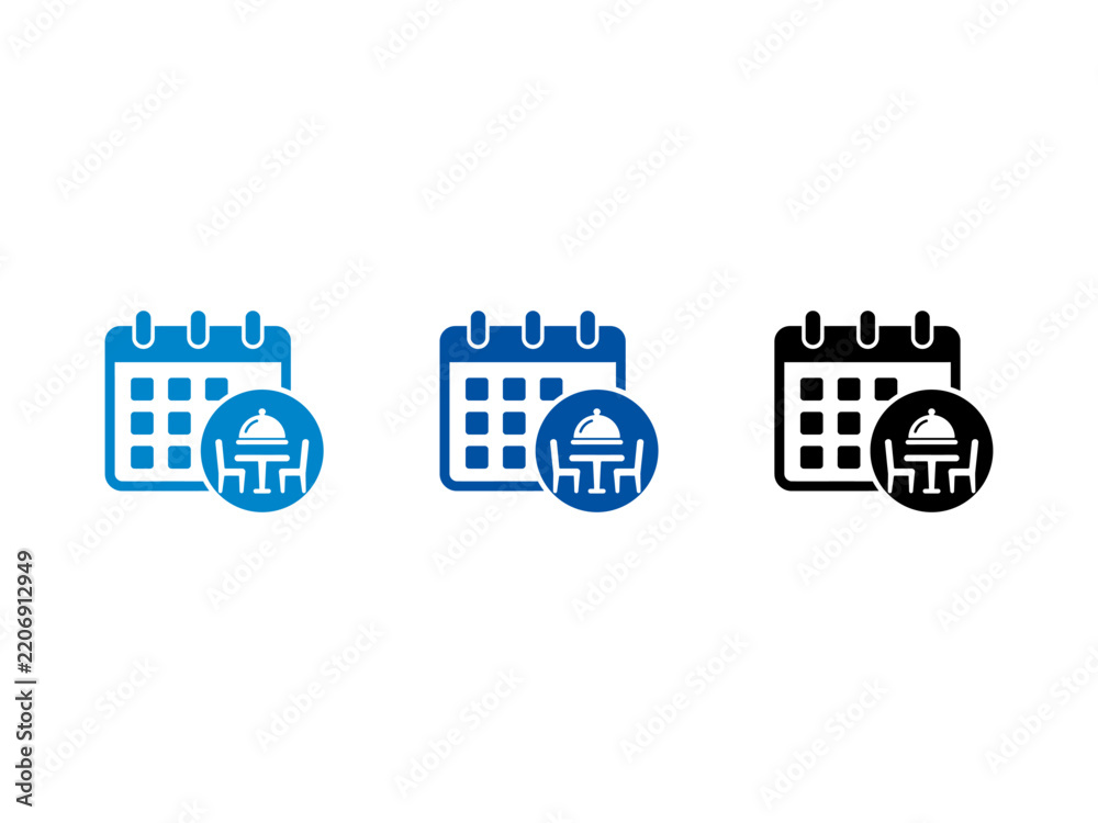 Fototapeta premium Restaurant table reservation calendar icons in blue and black colors for dining schedule management.