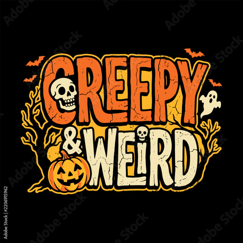 Creepy And Weird Retro Halloween Pumpkin Skull Spooky Tree