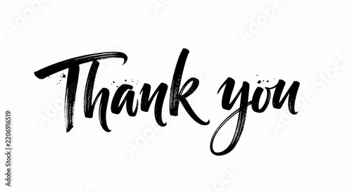 Thank you handwritten calligraphy on white background, gratitude, appreciation, sentiment, message, acknowledgement, polite expression.