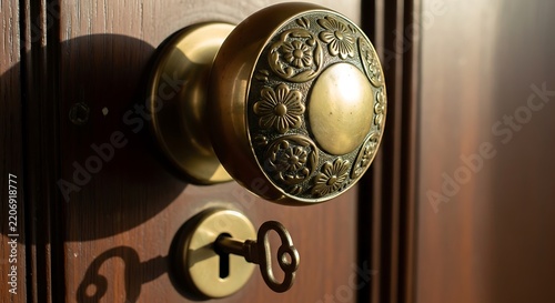 Vintage Brass Door Handle and Keyhole.