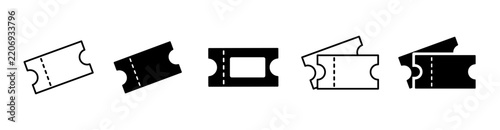 Admission ticket coupon voucher cinema line icon set. Movie theater pass, event token vector symbol collection