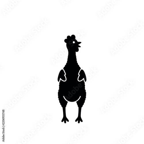 Black Silhouette of a Rubber Chicken Toy Standing Upright.
