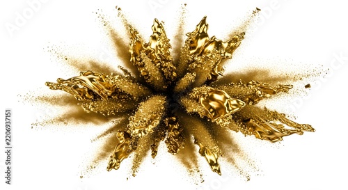 Luxury gold powder burst cloud, cinematic texture, isolated white background