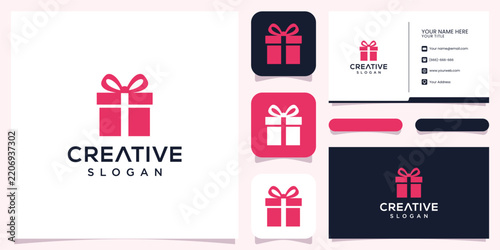 Minimalist Gift Box Logo Design Template with Business Card Mockup